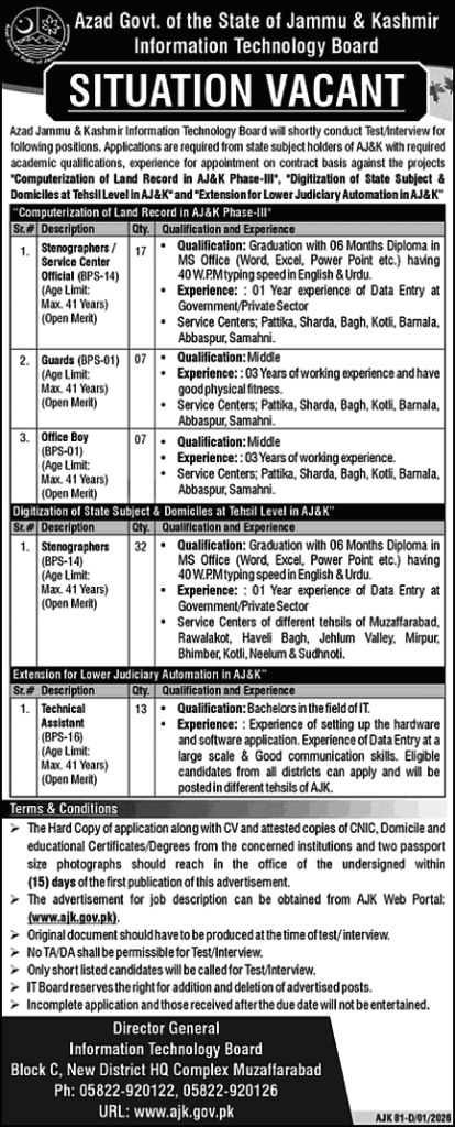  AJK Information Technology Board Jobs 2026