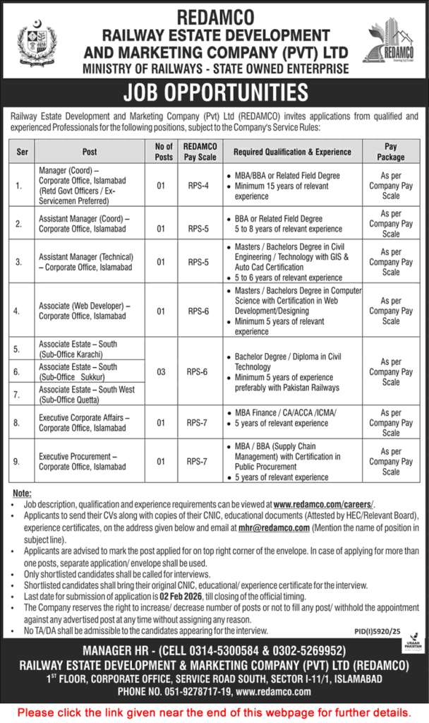 Railway Estate Development and Marketing Company Jobs 2026