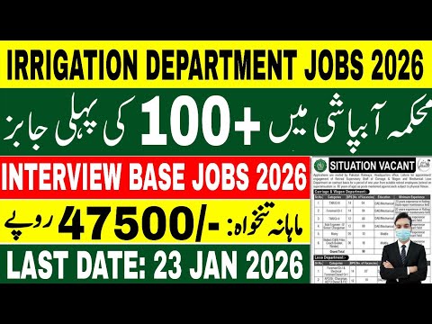 Irrigation Department Khanpur Jobs 2026 for Tubewell Operators and Baildar latest vacancies